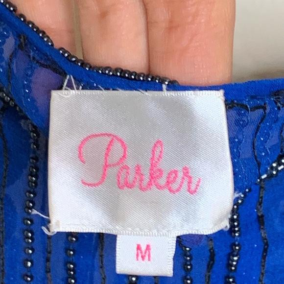 Parker blue top with black beaded design and lace - Picture 7 of 7